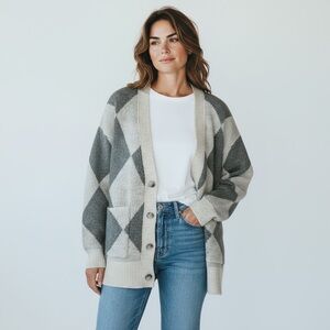 Abercrombie & Fitch Argyle‎ Cardigan Oversized Fit Grandpa Sweater
